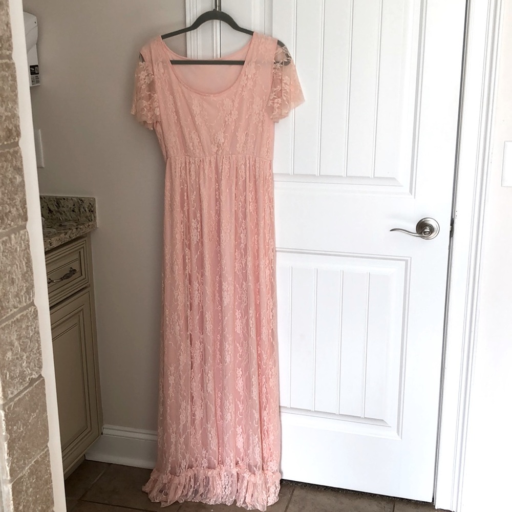 Coral lace maxi dress